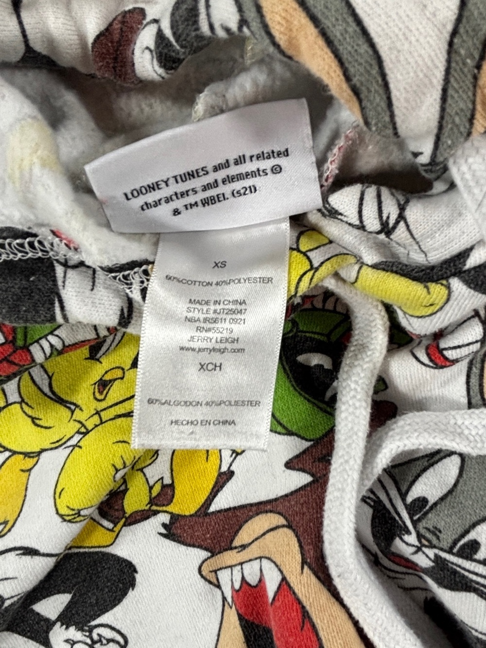 Looney Tunes Hoodie XS All Over Print Bugs Bunny Tweety Taz Fleece Y2K Pullover - Picture 8 of 9